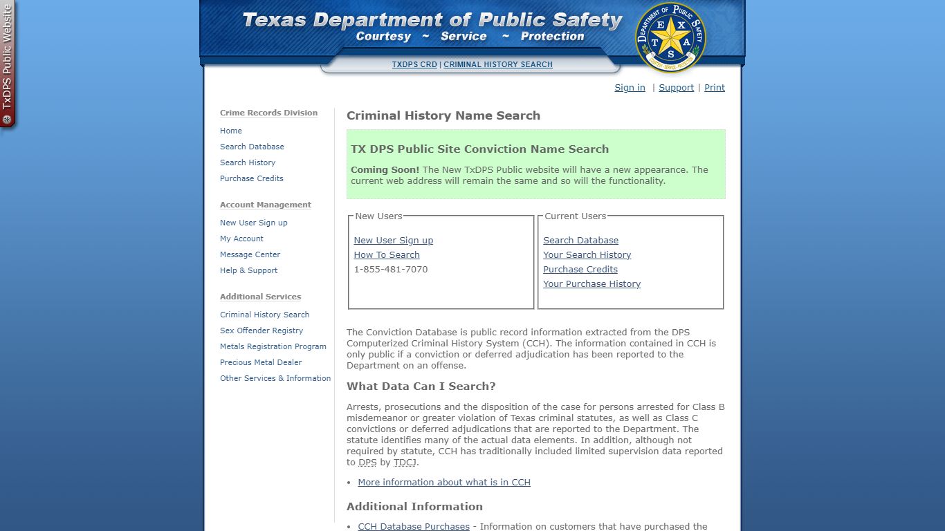 Criminal History Name Search | TxDPS Crime Records Division - Texas